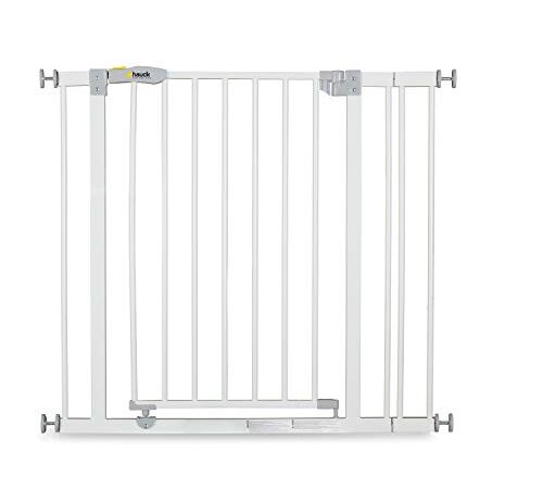 Hauck Treppenschutzgitter / Türschutzgitter Open N Stop incl. 9 cm Verlängerung, für Breiten 84 - 89 cm, ohne Bohren, Einhändiges Öffnen, Beidseitig Schwenkbar, Metall, Weiß