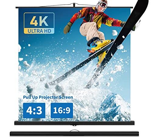 Hochziehbare Beamer Leinwand mit Ständer, Tragbar Projektion Leinwand, Größe verfügbar von 81,3 Zoll/16:9, 88,5 Zoll/4:3 bis 100 Zoll/1:1, 4K, Kompaktes Design, Ideal für Heimkino, Innen-/Außenfilme.