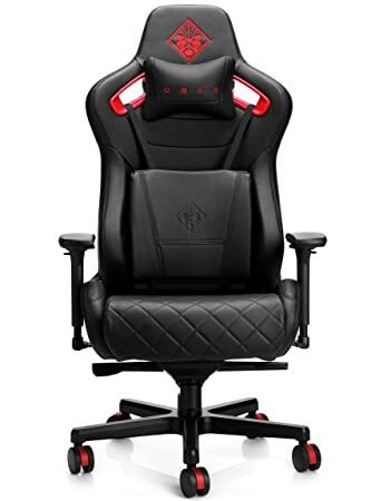 HP Citadel Gaming Stuhl (Bürostuhl, Schreibtischstuhl, höhenverstellbar, Lendenkissen, Kopfkissen, 4D verstellbare Armlehnen) schwarz / rot
