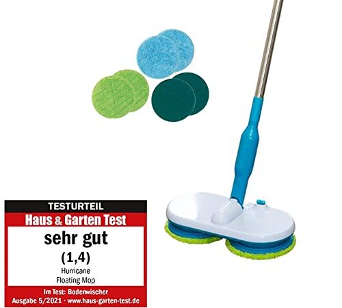 Hurricane Floating Mop elektrischer Bodenwischer – Akku Wischer zum mühelosen Wischen, Schrubben und Polieren – Ultra Leichter Wischmopp mit verschiedenen Mikrofaser-Pads