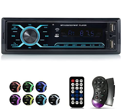 iFreGo Autoradio mit Bluetooth Freisprecheinrichtung,7 Farben Autoradio MP3 Player/FM Radio mit Fernbedienung, 1 Din Autoradio mit Bluetooth5.0 / USB/TF/AUX,Schnellladefunktion,60 W× 4