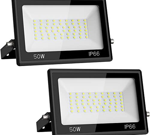 iMaihom 2x 50W LED Strahler Außen, 4000LM Superhell Fluter, IP66 Wasserdicht LED Außenstrahler, 6000K Kaltweiß LED Scheinwerfer Flutlicht für Garten Hof Garage Sportplatz
