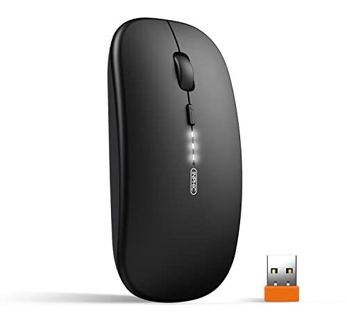 inphic Maus Kabellose wiederaufladbar, Ultra Slim 2.4G Leise Funkmaus Optische Computermaus 1600 DPI mit USB-empfänger für Laptop PC Mac MacBook, Windows, Büro, Akkuladestand sichtbar, schwarz