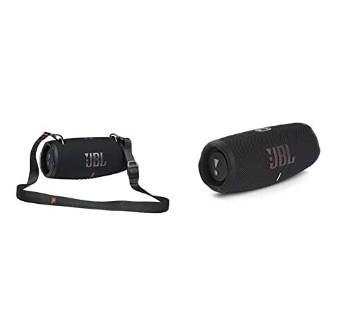 JBL Xtreme 3 Musikbox in Schwarz, bis zu 15 Stunden & Charge 5 Bluetooth-Lautsprecher in Schwarz – Wasserfeste, Portable Boombox – Eine Akku-Ladung für bis zu 20 Stunden kabellosen Musikgenuss