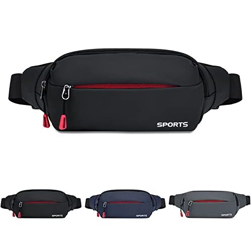 JMQYS Bauchtasche Gürteltasche für Damen und Herren Sport Hüfttasche Wasserdicht Laufgürtel Umhängetasche Geldgürtel Handytasche für Outdoor Joggen Camping Wandern Fitness Radfahren Reise (Schwarz)