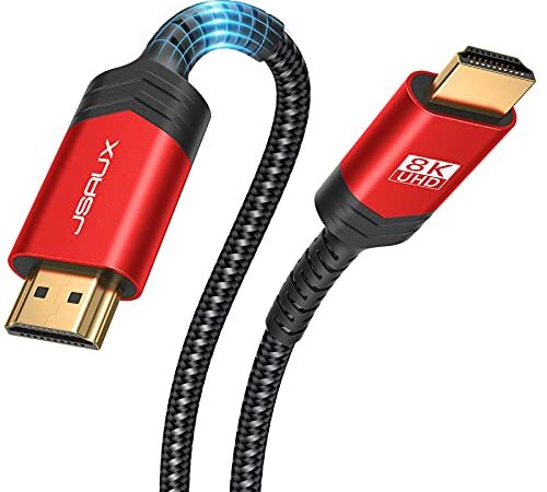 JSAUX 8K HDMI Kabel 3Meter, HDMI 2.1 Kabel Highspeed Ethernet 48Gbps 8K@60Hz, 4K@120Hz, UHD HDR 10+, eARC, Dolby Vision, 3D, VRR, Kompatibel mit PS4 Pro, PS5, 8K Gaming, TV, Blu-ray-Player, Projektor