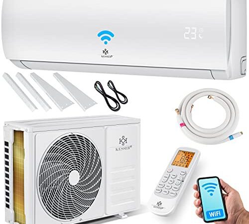 KESSER® Klimaanlage Set Split - mit WiFi/App Funktion Klimagerät - Kühlen A++/ Heizen A+ - 9000 BTU/h (2.600 Watt) Kältemittel R32 - Fernbedienung, Timerfunktion - Inkl. komplettem Montagematerial