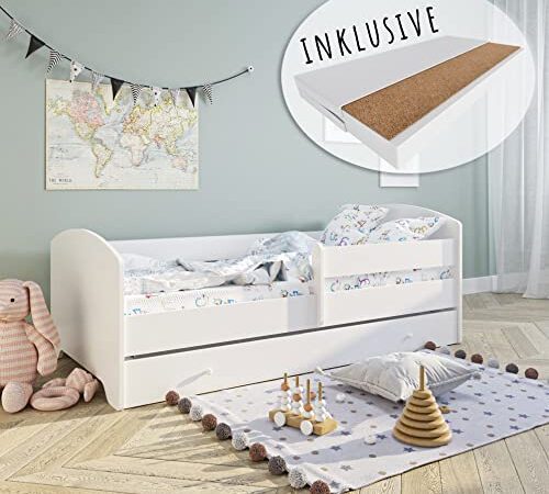 Kids Collective Kinderbett 160x80 cm mit Matratze und Schublade, Rausfallschutz & Lattenrost Weiss