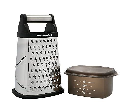 KitchenAid Vierkantreibe, 4-seitige Käsereibe aus Edelstahl mit Hobel, Reibe und Zesteur