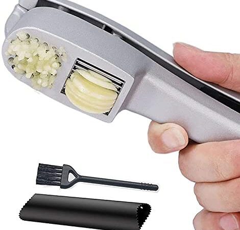 Knoblauchpresse Knoblauch Pressen Edelstahl Rostfrei Knoblauchschneider Garlic Press Spülmaschinenfest Premium Schnelle Mit Knoblauch Schäler und Reinigungsbürste