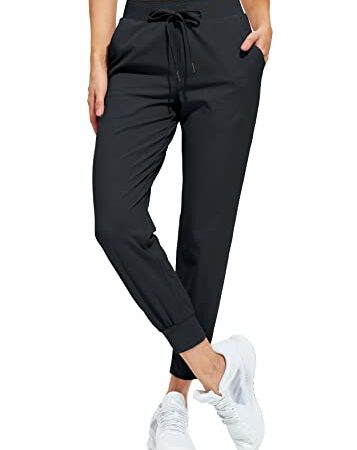 Libin Jogginghose Damen Leichte Sweathose Sporthose mit Taschen Trainingshose Konische Freizeithose Jogger Pants, Schwarz, XL