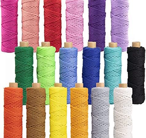 Makramee Garn 3mm x 30M, 18 Stück Baumwollgarn Baumwollkordel Baumwollseil Baumwollschnur Macrame Garn für DIY Handwerk Basteln Stricken Boho Deko Wandbehang Dekoration Wohnzimmer Balkon Schlafzimmer