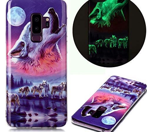 Miagon Leuchtend Luminous Hülle für Samsung Galaxy S9,Fluoreszierend Licht im Dunkeln Handyhülle Silikon Case Handytasche Stoßfest Schutzhülle,Sechs Wolf