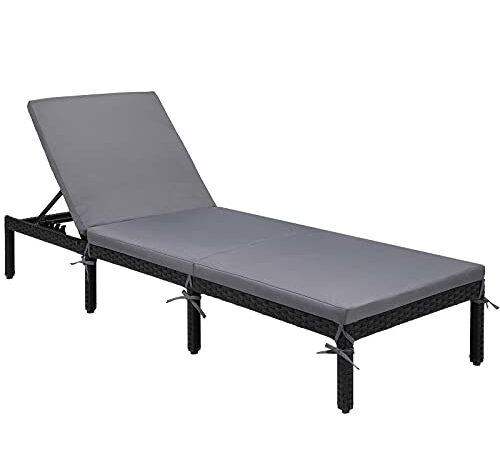 Momboo Sonnenliege, Gartenliege Klappbar, Strandliege, Liegestuhl Sonnenliege, 4-stufige Rückenlehne, Rattanoptik, Eisen-Gestell - für Garten, Terrasse & Balkon - 198 * 64 * 28.5 cm