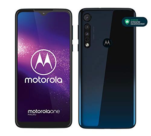 motorola one macro Dual-SIM Smartphone (6,2-Zoll-Max Vision-HD+-Display, Macro-Vision-Kamera, 64 GB/4 GB, Android 9) Dunkelblau inkl. Schutzcover
