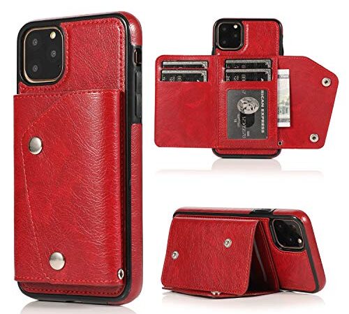 Oihxse Hülle Brieftasche Kompatibel mit Huawei P30 Pro, PU Leder Klappbar Flip Wallet Kartenfach Ständer Mode Schutzhülle Con Kreditkarte Card Slots Cover mit Necklace Abnehmbar - Rot