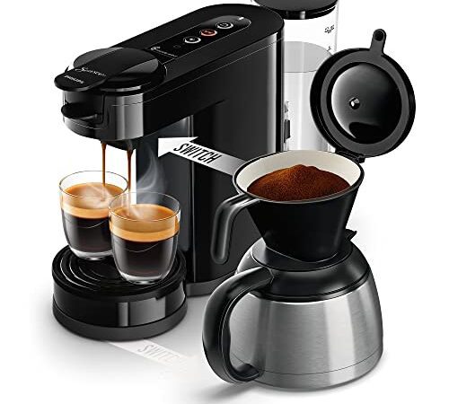 Philips Domestic Appliances SENSEO Switch Pad- und Filterkaffeemaschine, 2-in-1-Brühtechnologie, 1-Liter-Wasserbehälter, 7 Tassen in einem Durchgang, Klavierlackschwarz (HD6592/64)