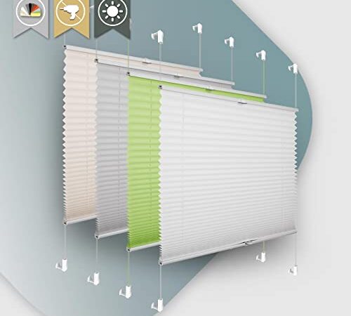 Plissee ohne Bohren Klemmfix 90x120cm(BxH) Weiß Jalousie Sonnenschutz Easyfix Faltrollo Lichtdurchlässig Rollo für Fenster & Tür