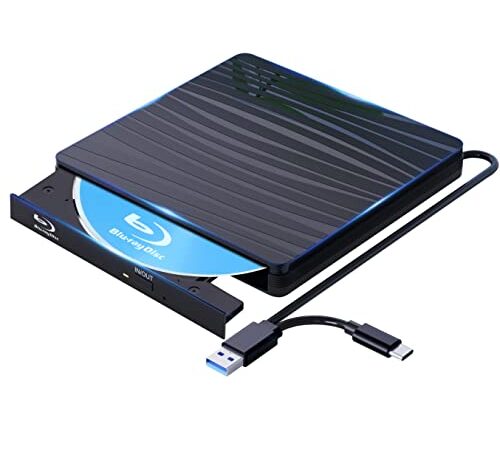 QDSYLQ Externes Blu Ray Laufwerk, USB 3.0 & Type-C Bluray Laufwerk Extern Bluray Brenner CD DVD RW ROM Blu-ray Laufwerk für Laptop Mac PC Windows 11/10/8/7/XP/Linux/MacOS HD 1080P