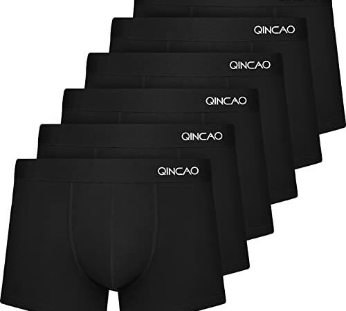 QINCAO Boxershorts Herren 6er Pack Männer Unterwäsche Unterhosen Men Retroshorts Boxer Baumwolle (Schwarz, XL)