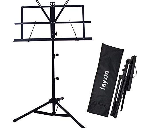 Rayzm Musik Notenständer, Robuster tragbarer klappbarer Metallständer mit Tragetasche, Einstellbare Höhe, Maximale Belastbarkeit 1,5kg, Leicht und Kompakt zum lagern und Reisen