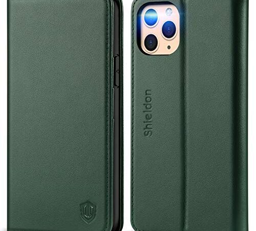 SHIELDON iPhone 11 Pro Hülle, Echtleder Handyhülle [Auto Sleep/Wake], Magnetische Stoßfeste Schutzhülle [Kartenfach] [Standfunktion] [RFID-Sperre] Case Etui Kompatibel für iPhone 11 Pro 5,8 Nachtgrün