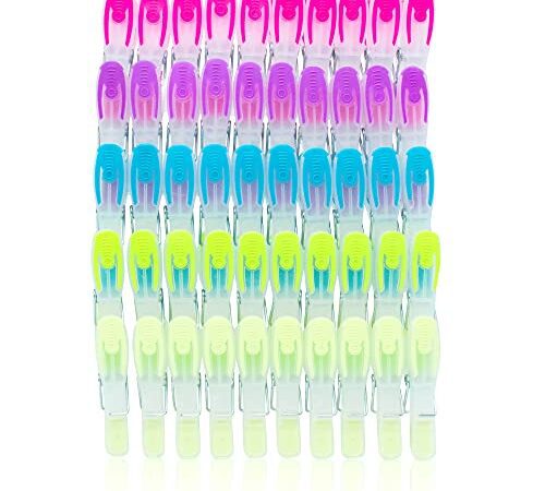 SOHFA Wäscheklammern bunt - 50er Set Wäscheklammer | Klammern aus stabilem Kunststoff mit Soft-Grip Bereich | Plastik Peg für Wäscheleine, Wäschespinne oder Wäscheständer | Wäscheklammern Plastik