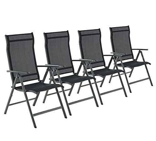 SONGMICS Gartenstühle, 4er Set, Klappstuhl, Outdoor-Stühle mit robustem Aluminiumgestell, Rückenlehne 8-stufig verstellbar, bis 120 kg belastbar, schwarz GCB30BK