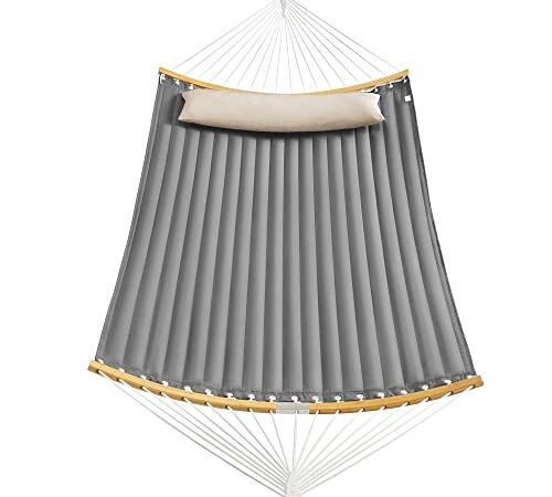 SONGMICS Hängematte für 2 Personen, gepolstert, Outdoor Hängematte mit trennbaren Bambusstangen, Camping-Hängematte mit Kissen, 200 x 140 cm, max. 225 kg belastbar, grau-beige GDC34CG