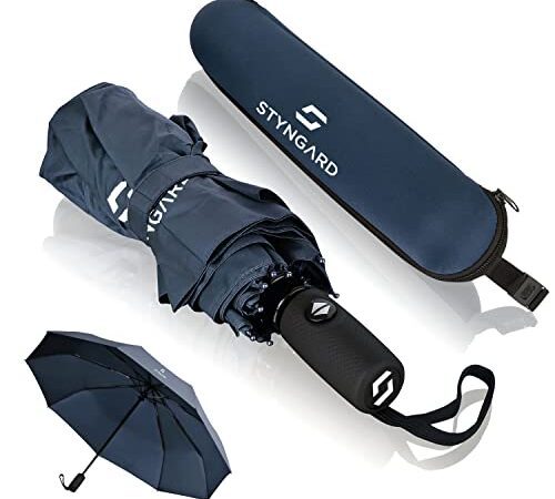 STYNGARD Regenschirm sturmfest bis 140 km/h - Taschenschirm mit Auf-zu-Automatik und zertifizierter Teflon-Beschichtung gegen Feuchtigkeitsschäden - kurzer Griff - Modell OSLO
