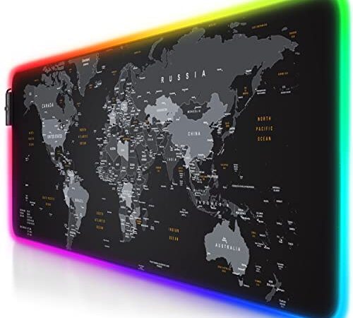 Titanwolf - RGB Gaming Mauspad - LED Schreibtischunterlage - 800x300 mm - XXL Mousepad - LED Multi Color - 11 Beleuchtungs-Modi - 7 LED Farben Plus 4 Effektmodi - abwaschbar - Weltkarte