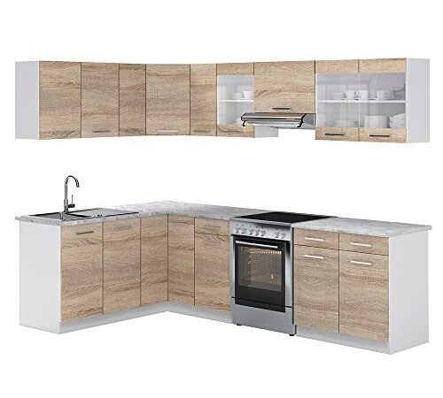 Vicco Küche Rick Eck/Winkel-Küchenzeile Küchenblock Einbauküche 270 cm Sonoma - Frei kombinierbare Einheiten - R -Line