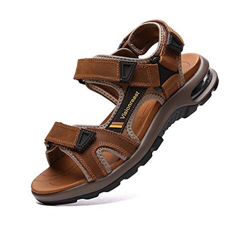 visionreast Herren Outdoor Sports Sandalen Trekking Leichte Leder Strand Wandersandalen Männer Sommer Klettverschluss Offroad Sandale Schuhe Waterproof, Braun1, 42 EU