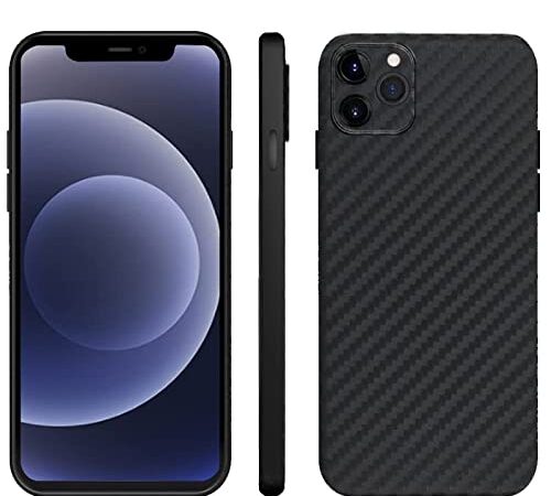 Wecare Ultra Dünn für iPhone 12 Hülle, Nie Vergilbung Handyhülle mit Kratzfeste Rundumschutz, Minimalistische Carbon Fiber Schutzhülle Slim Cover Case, iPhone 12 Hardcase Guardian Series Schwarz