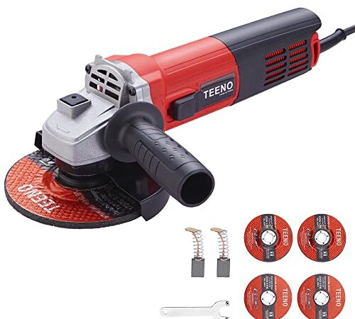 Winkelschleifer mit Schutzhülle 900W TEENO,Leerlaufdrehzahl 12000 U/min,Profi-Winkelschleifer mit 4 Stück Ø Schleif-/Trennscheibe: 125 mm) Zum Schleifen und Polieren von Schnitten