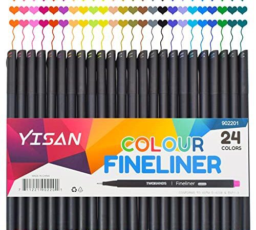 YISAN Fineliner Stifte, Bullet Journal Stifte Set, Filzstifte mit 0,4mm Spitze,24 Farben, Farbnummern zum Ausmalen, Zeichnen und Detaillieren,70023