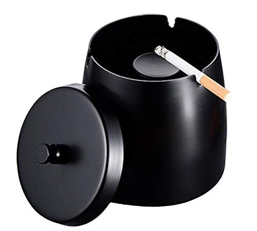 Yuning Aschenbecher mit Deckel, Großer Edelstahl Aschenbecher Windgeschützt, Moderne Tischplatte Aschenbecher Mit rutschfeste Basis FüR Home Office Auto Dekoration (groß)
