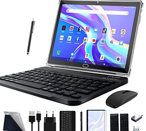 2023 Neueste Tablet 10 Zoll,Tablet Mit Tastatur Maus Stift,Android 4G LTE Tablets Mit 2 SIM 1 SD,4GB RAM 64GB ROM SD Max 512GB-Octa-Core| 1080P FHD| 13MP| 6000mAh| Bluetooth| WLAN GPS Typ C-Schwarz