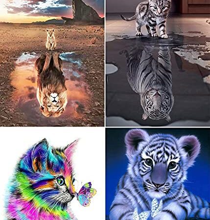 4 Stück 5D Diamond Painting Set, DIY Cross Stitch Stickerei Malerei Kits, Diamant Malerei Malen Nach Zahlen Full Drill Kristall Set, Stickerei Kunsthandwerk House Wall Dekoration (Animals)