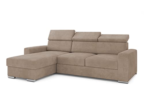ALTDECOR Ecksofa Links mit Schlaffunktion und Bettkasten mit Gasdruckfeder, Polstercouch in L-Form Links angeordnet, rückenecht gepolstert, ideal als Gästebett - 242x168 cm Beige