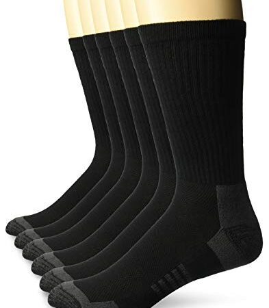 Amazon Essentials Herren Funktions-Crew-Sportsocken aus Baumwolle, Gepolstert, 6 Paar, Schwarz, 39-46