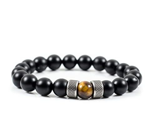 Armbänder für Herren Männer Perlenarmband Armband Kugel Tigerauge Onyx Edelstahl Silber Schwarz Braun Chakra armreif mann