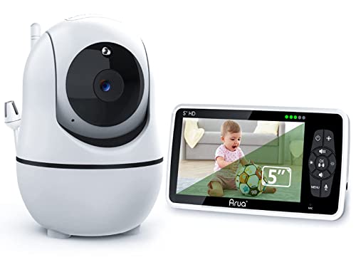 Arua Babyphone mit Kamera 5" Babyfon mit Kamera 720P HD Video-Babyphone Weitwinkelobjektiv Nachtsicht Beidseitige Audiofunktion Temperaturüberwachung 355° Kippen 300m Reichweite 4000mAh Akku VOX