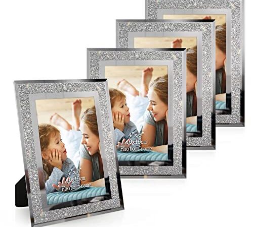 ASelected 4er Set Fotorahmen 10x15 Glas Bilderrahmen Photo Frame Glas Diamant Foto Rahmen Hochzeit Familie