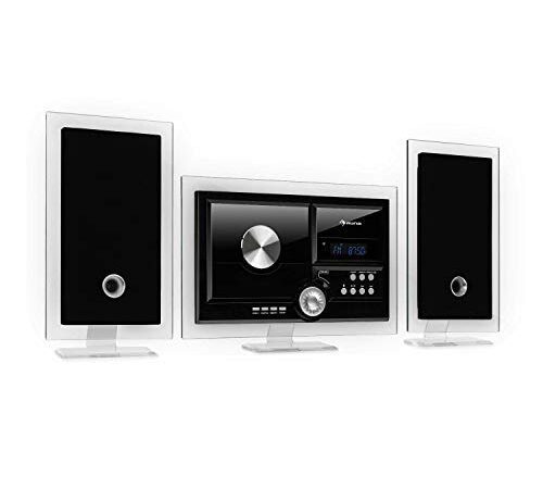 auna Stereo Sonic DAB+ Stereoanlage, Wandmontage, DAB+/UKW-Radiotuner, automatischer CD-Player, USB-Port für MP3-Dateien, Bluetooth-Funktion, AUX-Eingang, LCD-Display, Schlaf-Funktion, pianoschwarz