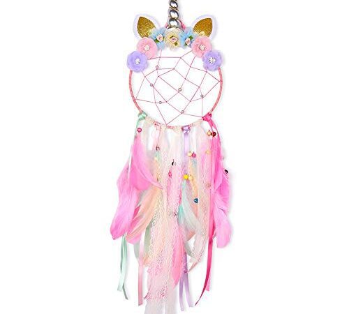 Beinou Einhorn Traumfänger Bunte Handgemachte Federn Blumen Traumfänger DIY Dream Catcher für Mädchen Kinder Kindergarten Schlafzimmer Wandbehang Dekoration Segen Geschenk
