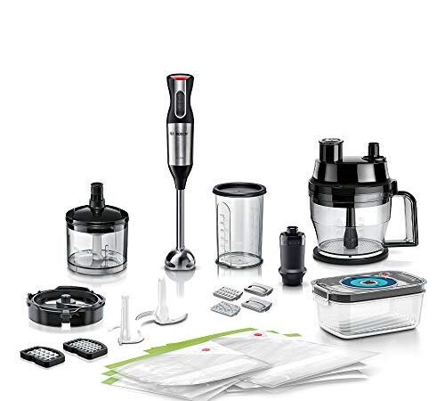 Bosch ErgoMixx Style Stabmixer mit Vakuumfunktion MS6CM61V9, Vakuumpumpe, -boxen, -beutel, Würfelschneider, Zerkleinerer, 1.000 W, Edelstahl
