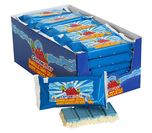 CAPTAIN PLAY Bubble Gum Style White Choclate Rice | 30 x 40g Riegel | Puffreis mit weißer Schokolade und Bubble Gum Flavour