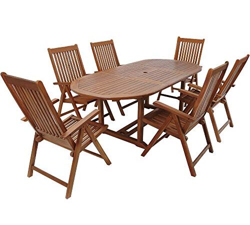Casaria Sitzgruppe Vanamo 6+1 FSC®-zertifiziertes Eukalyptusholz klappbar 7-TLG Tisch Sitzgarnitur Holz Gartenmöbel Garten Set