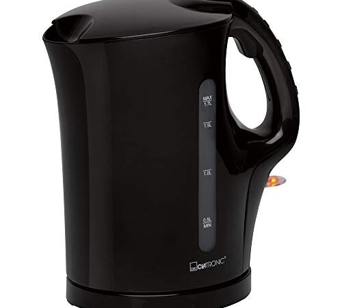 Clatronic Wasserkocher, Kettle, Wasserkocher 1,7 L mit automatischer u. manuellen Abschaltung, herausnehmbarer Kalkfilter, max. 2200Watt, Wasserkocher schwarz, WK 3445